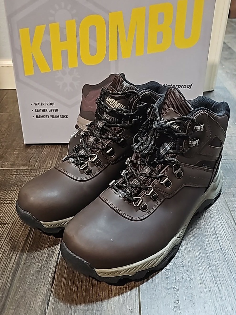 Khombu Men's Dark Brown Waterproof Leather Ankle Hiking Boots